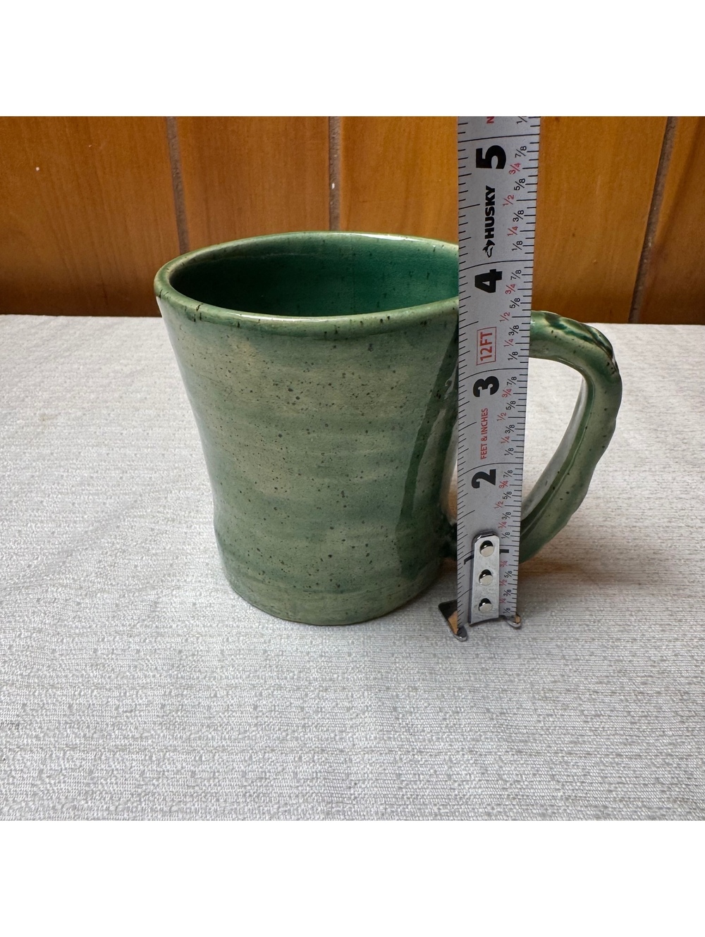 Vintage Handmade Pottery Mug Green Speckled Stoneware Coffee Cup Signed Artisan - Picture 8 of 8